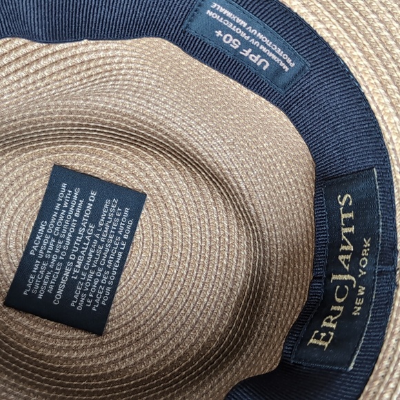 NWOT Eric Javits Phoenix Fedora Hat Natural Black UPF 50+ Sun Protection - Picture 13 of 15